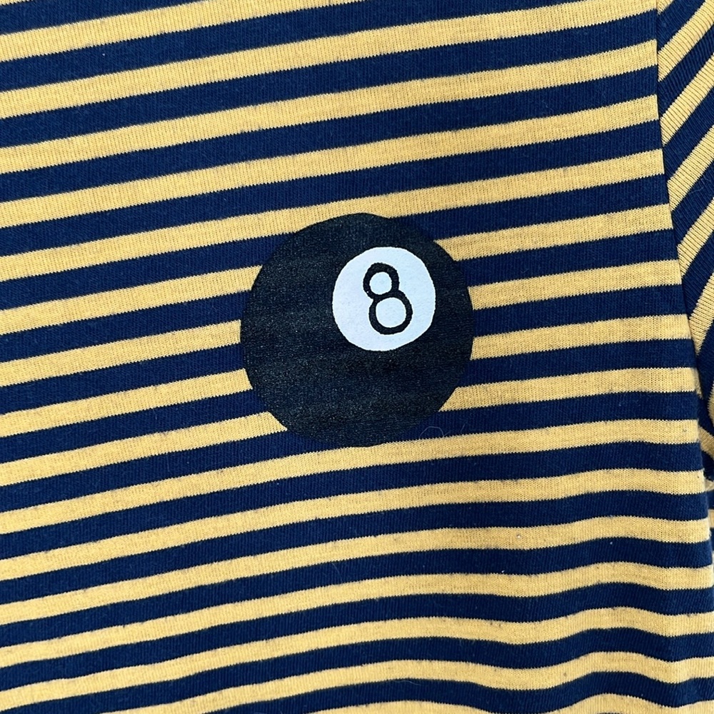 8 BALL T-SHIRT BY TRULY MADLY DEEPLY L.A. DK NAVY&YELLOW STRIPES SZ M GREAT COND - Picture 2 of 4